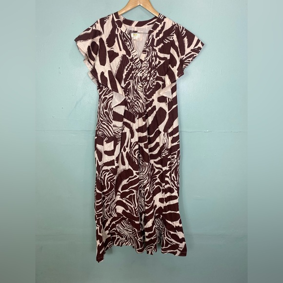 Anthropologie Maeve Cassandra Maxi Dress Brown Cream Size‎ Large Petite - Picture 6 of 6